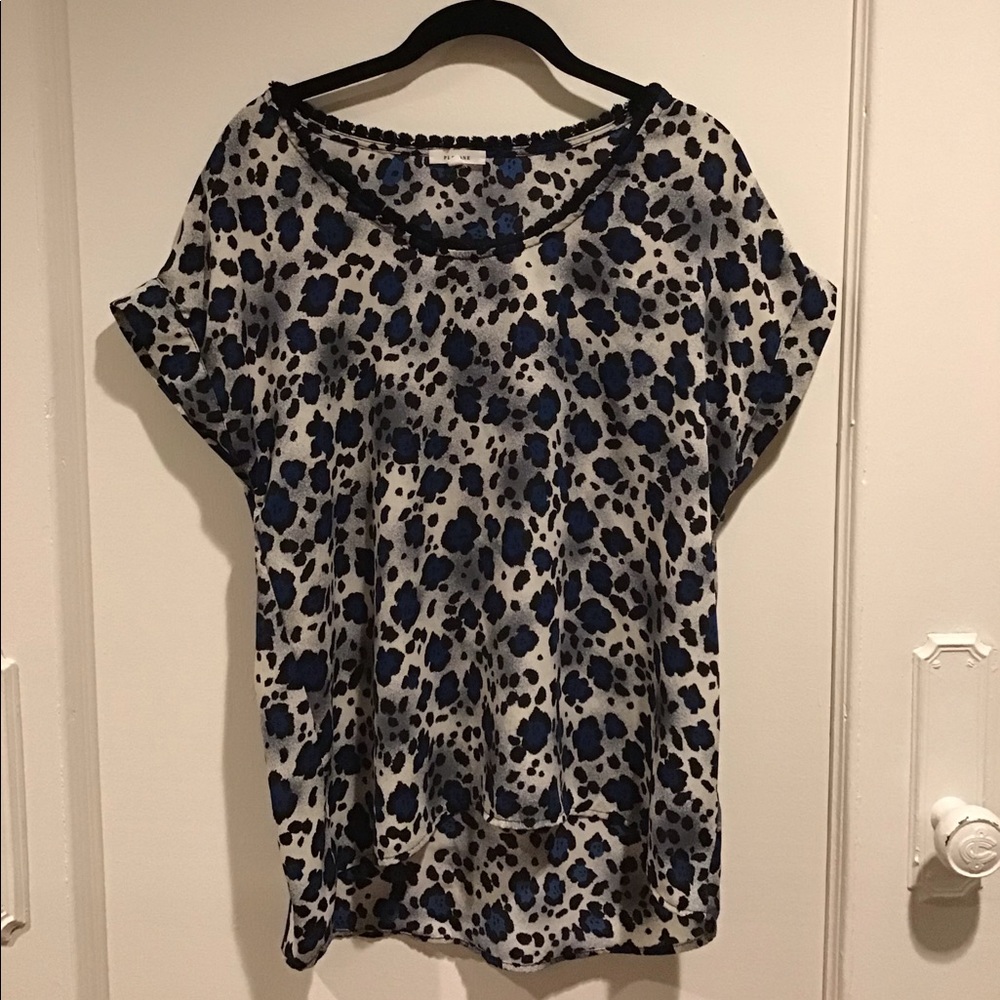 Blue and black floral top